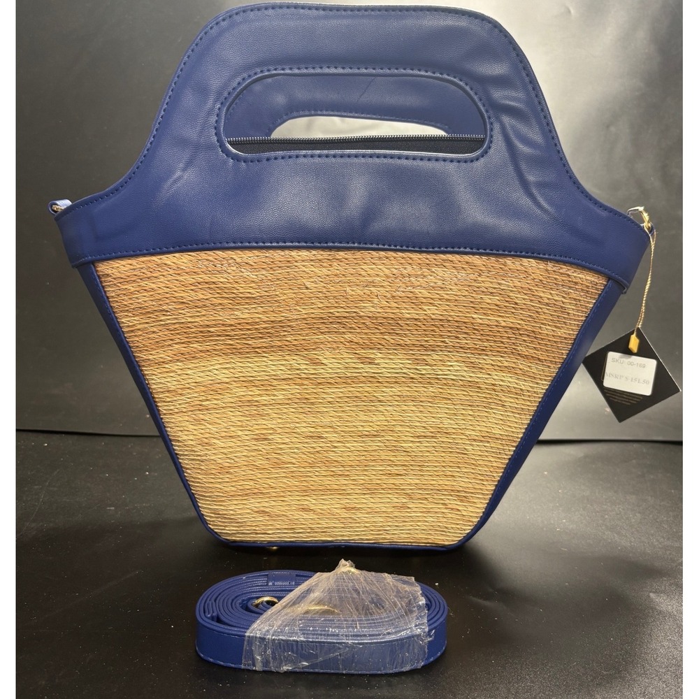By Del Rio Blue Vegan Leather‎ Straw Tote Crossbody Bag Sustainable SKU 00-169